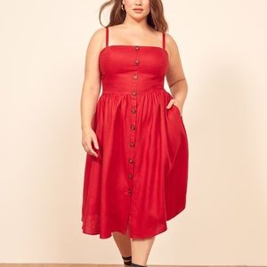 Reformation Linen Tori cherry red dress size 22